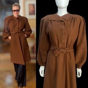 Vintage Toffee Brown Wool Beaded Coat